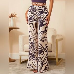 Stylish Cream and Purple Swirl Women's Pants